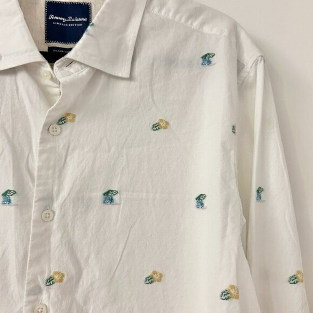 Tommy Bahama Men's Cotton Beach Embroidered White Button Down Shirt Size XL